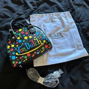 Von Dutch black polka dot bowling bowler bag small